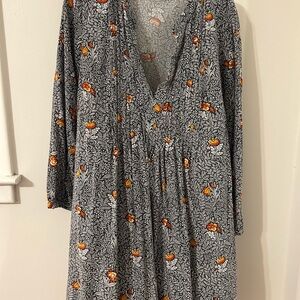 Vintage Old Navy Floral Long Sleeve Dress - Black and Orange